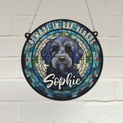 Labradoodle Black Memorial Stained Glass Effect Suncatcher